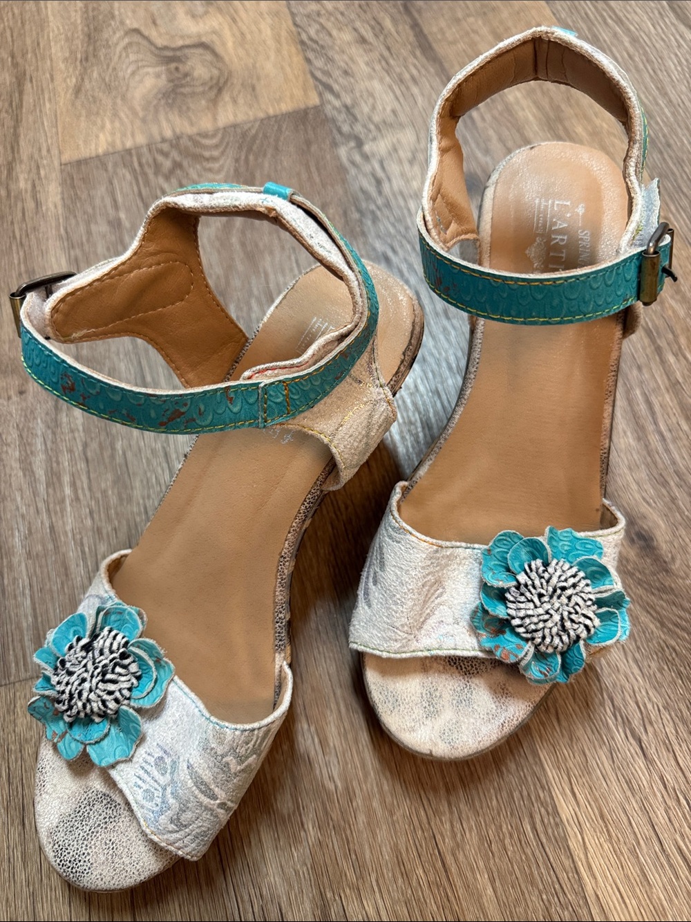 Spring Step L’Artiste Floral Leopard Print Leather Sandals Size EU 39 / US 8